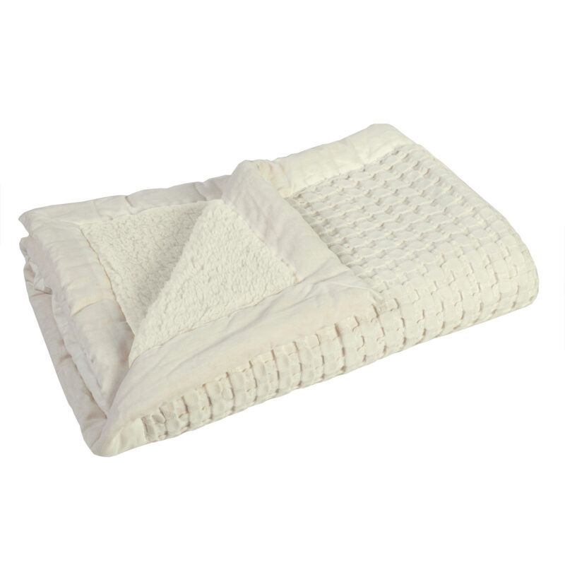 BAMBOO BLEND WAFFLE BLANKET WITH SHERPA CREAM – QUEEN
